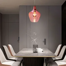 Nowa Glas Pendelleuchte pink Esszimmer Lampe hängend Retro Hängelampe Wohnzimmer Vintage, 1x E27, DxH 20 x 150 cm, 2er Set
