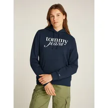 Tommy Jeans Curve "TJW REG ESS LOGO HOODIE EXT", Damen, Gr. 4XL (48), blau (schwarz night navy), Sweatware, Obermaterial: 80% Baumwolle, 20% Polyester, unifarben, casual, regular fit, Langarm Bündchen, Sweatshirts, in Großen Größen, Kapuze, Logo-Flag