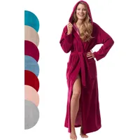 Morgenstern Bademantel Damen mit Kapuze in fuchsia lang leicht Frauen Duschmantel Saunamantel Hausmantel Baumwolle Microfaser Viskose Größe XL - XL Tall