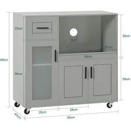 SoBuy Sideboard auf Rollen Küchenwagen Mikrowellenschrank Rollwagen FSB78-HG
