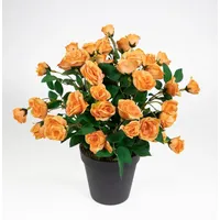 Seidenblumen Roß Rosenbusch 30cm orange im Topf ZF Kunstpflanzen