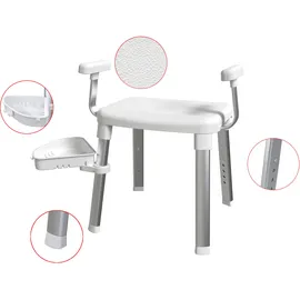 Bischof Tray Comfort Dusch- und Badhocker mit schwenkbarer Ablage 28x21cm und 360° drehbarer Sitzfläche weiß