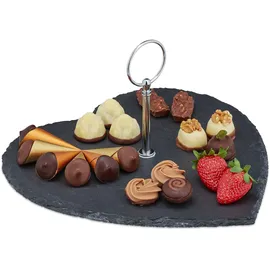 Relaxdays Schieferplatte, Herzform Anthrazit,Silber