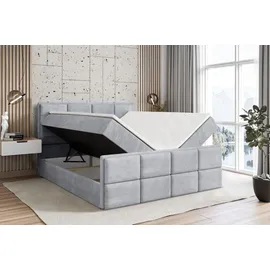 altdecor Boxspringbett mit Fußteil, H4 Matratze und Topper - 180x200 cm - NOVA-Z - Hellgrau Samt - Polsterbett mit Bettkasten und Lattenrost, Bett... - Hellgrau