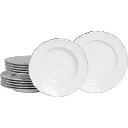 Tafelservice CREATABLE "Maria Theresia, Tafel-Service 12-tlg", weiß, platinfarben, 12 tlg., Porzellan, Geschirr-Sets, Traditionelle Porzellanform