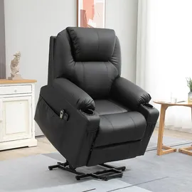 Homcom Elektrischer Aufstehsessel, Massagesessel mit Aufstehhilfe Elektrisch, Relaxsessel mit Massagefunktion, Liegefunktion, Schwarz