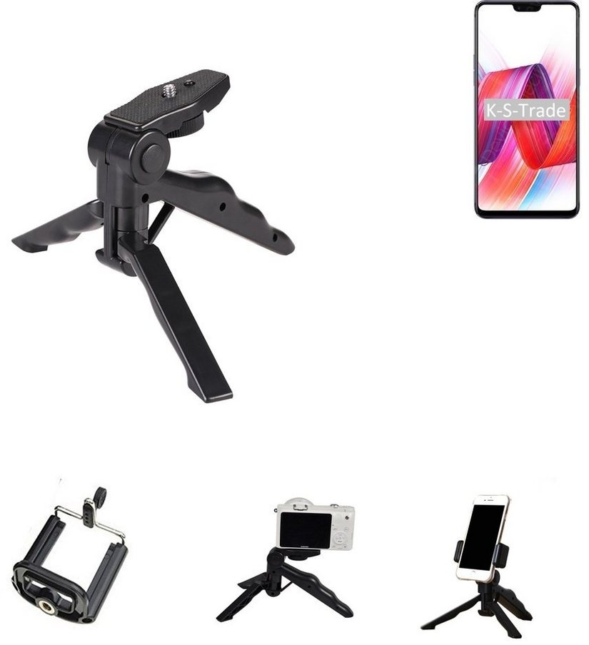 K-S-Trade für Oppo R15 Smartphone-Halterung, (Stativ Tisch-Ständer Dreibein Handy-Stativ Ständer Mini-Stativ) schwarz