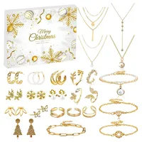 Schmuck-Adventskalender 2024 Für Damen Und Mädchen, 24-Tage-Countdown-Kalender Zu Weihnachten Mit Goldschmuck 2024 Mit Armband, Halskette, Ohrring, Weihnachtsschmuckgeschenke Für Damen Und Mädchen