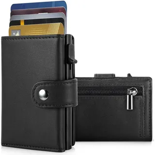 OYLCDI Geldbörse Mini Geldbörse Herren Slim Wallet RFID Blocking Kohlefaserleder (Portmonee Herren mit 11 Kartenetui, Ausweisfenster, Geldscheinklammer, Minimalistischer Geldbeutel Herren,Geldbörse Herren mit RFID Schutz, Portmonee Portemonnaie Herren klein, Slim Wallet mit Münzfach, Mini Geldbörse Herren&Damen, Kreditkartenetui Kartenetui-Geldbeutel) schwarz