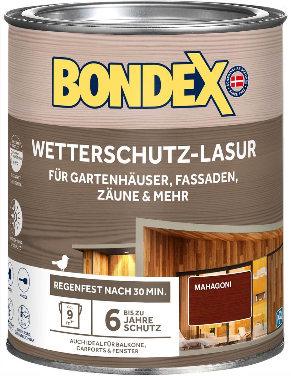 BONDEX Wetterschutz-Lasur für Aussen, 0,75 - 2,5l, UV-Schutz, seidenmatt, 6 Farben