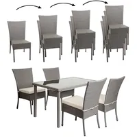 Mendler Poly-Rattan Garnitur HWC-G19, Sitzgruppe Balkon-/Lounge-Set, 4xStuhl+Tisch, 120x75cm ~ grau, Kissen creme