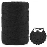 Polyester Garn 3mm X 225m,Makramee Garn 3mm,Makramee Band,Polypropylene Yarn,Geflochten Makramee Schnur Farbig,garn Zum Häkeln Für Stricken,Dekoration DIY Handwerk (Schwarz, 1 Pcs)