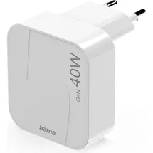 Hama Schnellladegerät, GaN, 2x USB-C, faltbares Mini-Ladegerät, PD, 40 W, Weiß (00125148)