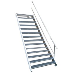 SRM Design Außentreppe 14 Stufen Stahltreppe einseitig. Geländer Breite 90 cm Höhe 210-280cm
