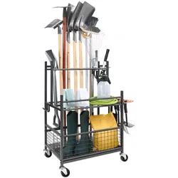VEVOR Gartengeräte Ständer 652 x 403 x 990 mm Gerätehalter Organizer Kohlenstoffstahl Mehrzweck Gartengeräteaufbewahrungsregal 16 Schlitzen 18 Haken Gartenwerkzeug Halter Besenhalter