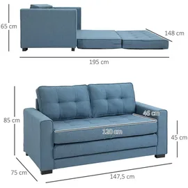 Homcom Schlafsofa 2-Sitzer mit Schlaffunktion 147,5 x 75 x 85cm