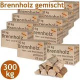 Flameup - Brennholz Gemischt Kaminholz 5 - 500 kg Buche Eiche Birke Kiefer Fichte Holz Für Ofen und Kamin Kaminofen Feuerschale Grill Feuerholz 25 cm