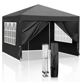 TactFire Pavillon 3x3 m,Faltpavillon,Wasserdicht Stabil Winterfest UV Schutz 50+,420D Oxford,Faltbar Höhenverstellbar,Partyzelt,Gartenzelt,Für Garten Camping,Outdoor,Schwarz,4 Seitenteilen