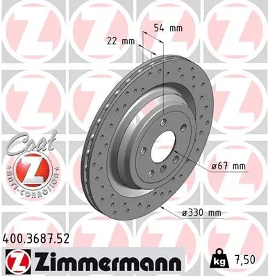 ZIMMERMANN Bremsscheibe 400368752 Hinterachse Gelocht 330mm 22mm für Mercedes