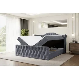altdecor Boxspringbett VILA-Z, Polsterbett mit Kopfteil, Bettkasten, Fußteil - Hart (H4) Matratze - 160x200 - Dunkelgrau Samt - Dunkelgrau