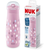 NUK Mini-Me Flip mit Strohhalm für Kleinkinder | ab 12 Monate | 450 ml | Kinderwasserflasche | auslaufsichere stabile Trinköffnung | bruchsicher | rosa Farbkleckse