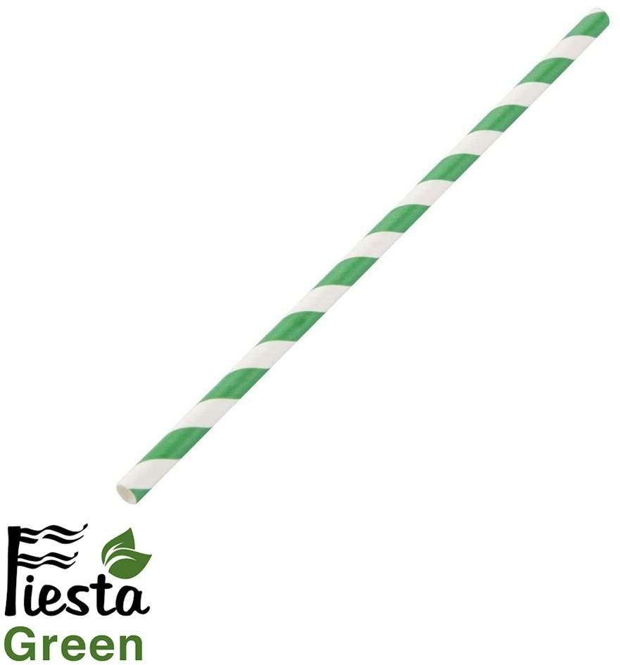 Gastronoble 1000 Fiesta Green kompostierbare flexible Papiertrinkhalme | grün geringelt