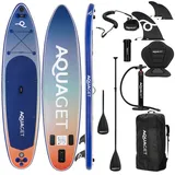 Aquaget aufblasbares SUP Board Set 350x83,5x15 cm iSUP Komplettset Paddle Board Kajaksitz 2in1 Paddel Rucksack Pumpe Leash 3 Finnen bis 220 kg Dropstitch Touring Stand Up Paddle Board Allround