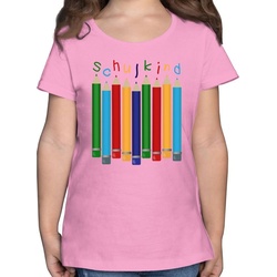 Shirtracer T-Shirt Schulkind Buntstifte Einschulung Mädchen rosa 140 (9/11 Jahre)