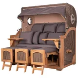bene living Strandkorb Ammersee Grande XXL 3-Sitzer Teak - PE grau - Modell 551, BxTxH: 170x95x170 cm, Volllieger, Ostsee-Strandkorb, (Strandkorb-Komplettset, 5-tlg., Strandkorb inkl.