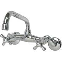 PHASAT Wasserhahn Wandmontage Küchenarmatur Nostalgie Zweigriff Wandarmatur Auslauf von Oben HN82