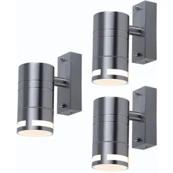 3er Set Wand Leuchten Edelstahl Außen Strahler Fassaden Beleuchtung Haus Tür Down Lampen Glas IP44