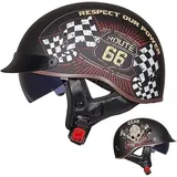 Motorrad Halbhelme Brain-Cap · Halbschale, Halbschalenhelm Herren Mit ECE, Motorradhelm Jethelm Retro Chopper Helm Vintage Männer Moped Mit Sonnenblende für Cruiser Chopper Biker, XXL(63~64cm)