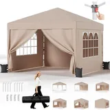 JUMMICO Pavillon 3x3 Wasserdicht Stabil Winterfest Höhe Verstellbar,Faltpavillon mit 4 Seitenwänden,Pavillion UV Schutz 50+,Gartenpavillon Faltzelt für Garten, Innenhof, Camping,Gazebo Beige