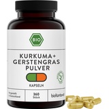 Kurkuma Gerstengras Kapseln BIO 360 Stück vegane Kapseln I Verhältnis 2:1 I Kurkumapulver und Gerstengraspulver aus kontrolliert biologischem Anbau von bioKontor