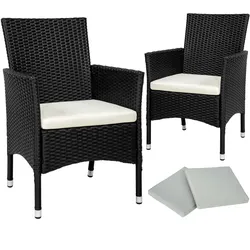 TECTAKE 2 Rattansessel inkl. 4 Sitzbezüge  2schwarz/beige