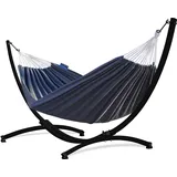 Potenza Outdoor Hängematte mit Gestell für 2 Personen I Baumwolle Doppelhängematte XXL 220x160, 200kg I Hängemattengestell 220kg, wetterfest (Grau, Gestell Schwarz)