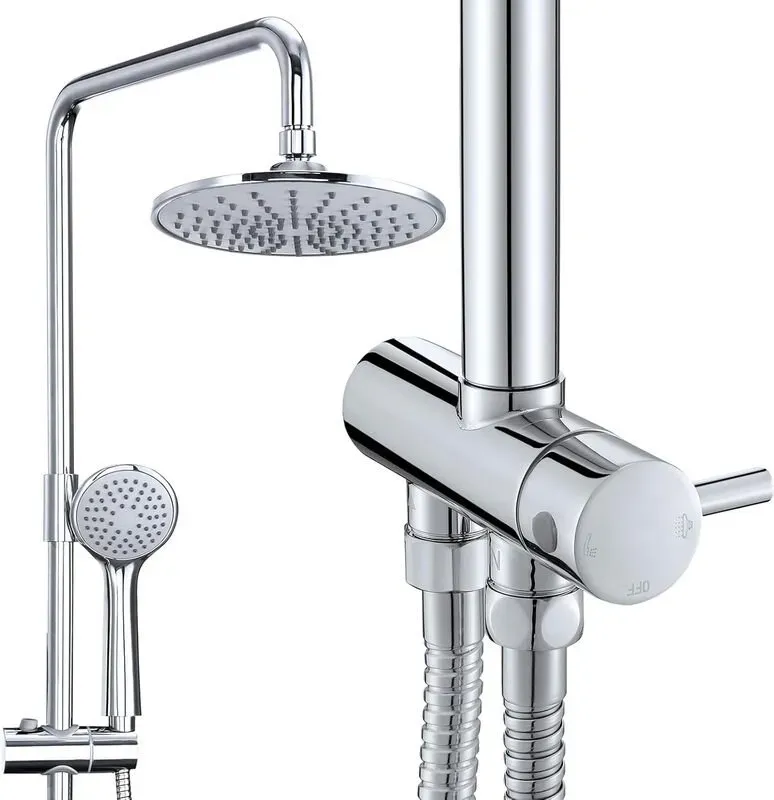 HOMELODY SUS304 Regen-Duschsystem ohne Armaturen, Handbrause mit 4 Funktionen, Edelstahl-Duschset mit rundem Duschkopf, Duschstange - Chrom