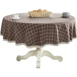 Dicke, Runde Tischdecke Aus Baumwolle Und Leinen, Mit Karo- Und Spitzenmuster, Ideal Für Küche Und Esszimmer.