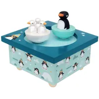 Trousselier 6295008 Spieluhr mit tanzenden Figuren für Kinder, Pinguine, magnetisch, Musikbox, Musikspieluhr
