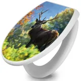 banjado WC-Sitz mit Absenkautomatik Motiv Hirsch (umweltfreundliches Material, integrierte Scharniere), 44,5 x 37 x 5 cm weiß