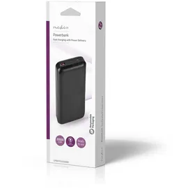Nedis Powerbank - 20000 mAh - 2x 3.0 A - Anzahl der Ausgänge: 2 - Ausgangsanschluss: 1x USB-A / 1x USB-C - Eingangsverbindung: 1x Micro USB / 1x USB- (UPBKPD20000BK)
