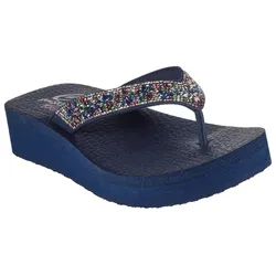 Zehentrenner SKECHERS "VINYASA-WILD DAISIES", Damen, Gr. 36, blau (navy, rosa), Synthetik, Glitzer, elegant, Schuhe, mit Yoga Foam