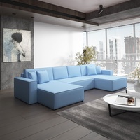 Wohnlandschaft Schlafsofa Sofa CONOR Kunstleder Azurblau