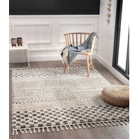 the carpet Vera Handmade-Look, Super Weicher Wohnzimmer Teppich, 3D Effekt, Hochflor, Langflor, Fransen, Skandinavisch, Kariertes Muster, Beige, 80 x 150 cm