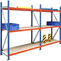 Regalwerk EMMA Weitspannregal Holzeinlage Anbaufeld HxBxT 2500x2700x1000 mm Rahmen RAL 5010