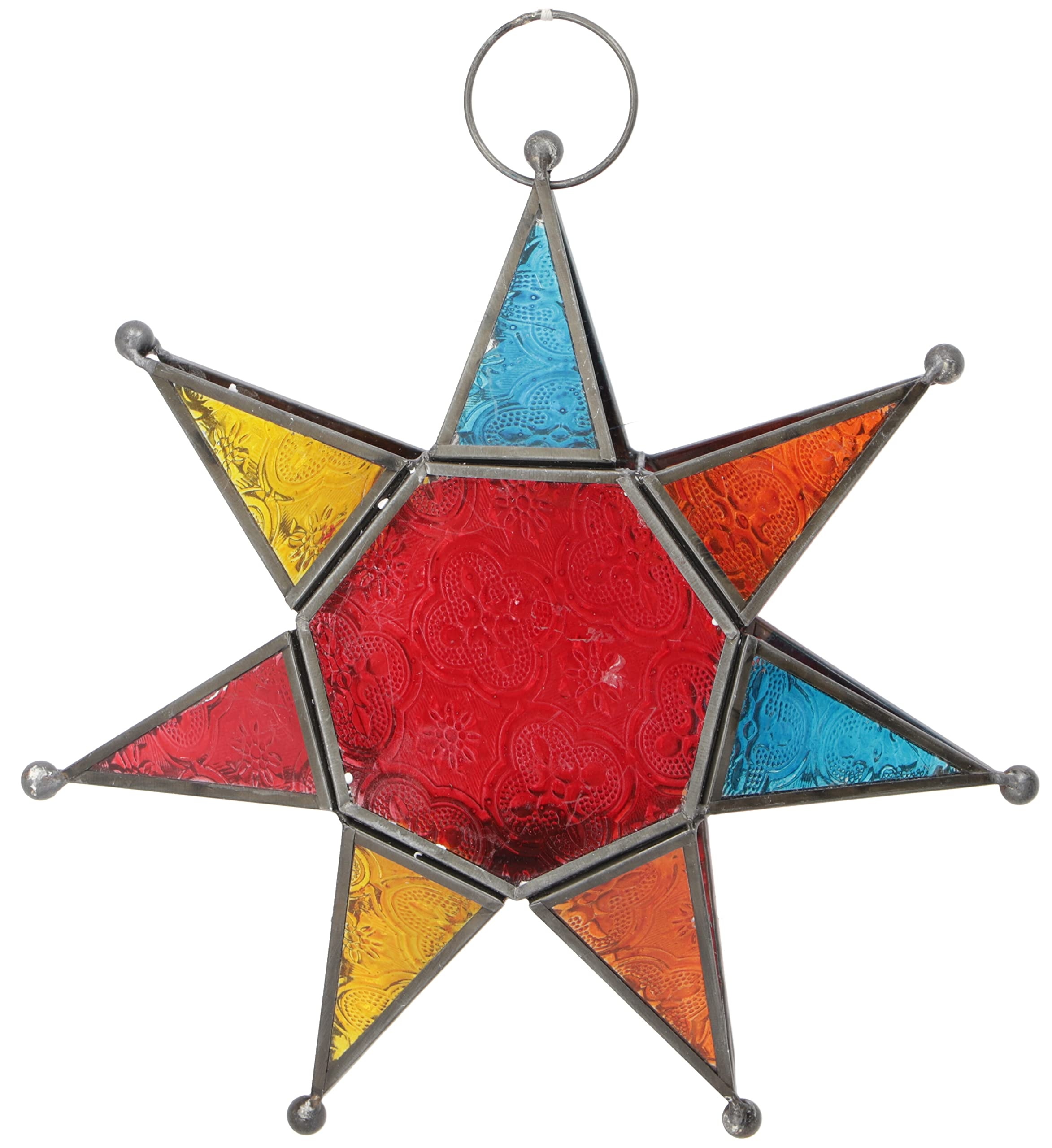 GURU SHOP Orientalischer Glas Stern in Marrokanischem Design, Glas Laterne, Windlicht - Modell 1, Mehrfarbig, 25x25x7 cm, Teelichthalter & Kerzenhalter