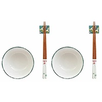 DKD Home Decor Sushi Set mit 6 Porzellan, Holz, 25 x 25 x 6,5 cm, grün, Kunststoff