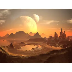 Fototapete PAPERMOON "PLANETEN-FUTURISTISCH WELTRAUM MOON GALAXIE UNIVERSUM", bunt, B:5,00m L:2,80m, Vlies, Tapeten