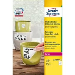 Avery Zweckform Etiketten wetterfest Polyester wiederablösbar weiß 70x37mm VE=30x480 Etiketten