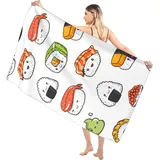 KATATI Sushi Strandtuch Groß 100x200 cm, Weich Schnell Trocknen Microfaser Handtücher, 3D Strandhandtuch Sushi Badetuch Strandlaken Handtuch, Herren Frauen Badetücher